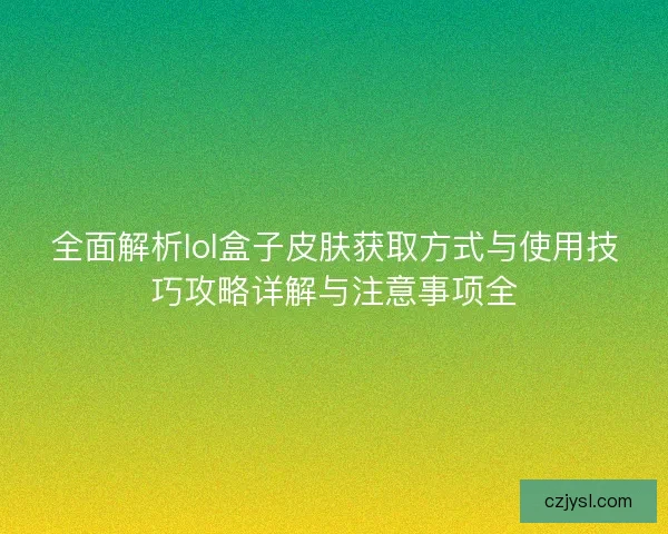 全面解析lol盒子皮肤获取方式与使用技巧攻略详解与注意事项全